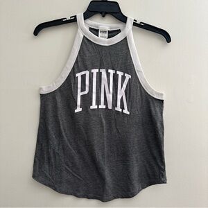 PINK Victorias Secret Tank Top Shirt Size L  Halter Gray Big White Logo
